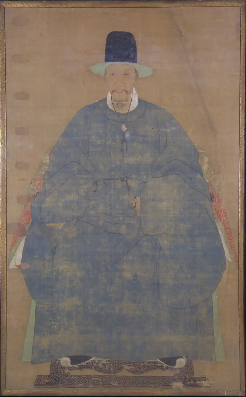 Portrait of a gentleman in a blue robe, silk medium, by an unidentified artist.