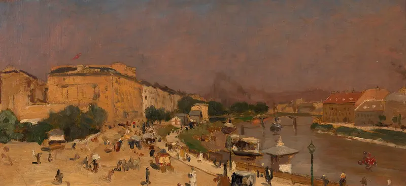 Der Franz-Josefs-Kai by Wilhelm Bernatzik, oil on canvas, depicting a canal and architecture at twilight