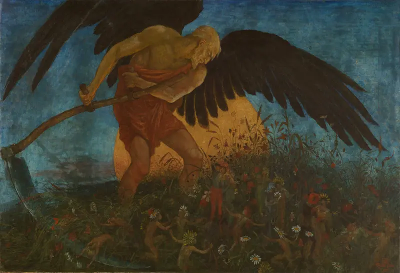 Walter Crane's 'Schnitter Tod' explores themes of death and nature.