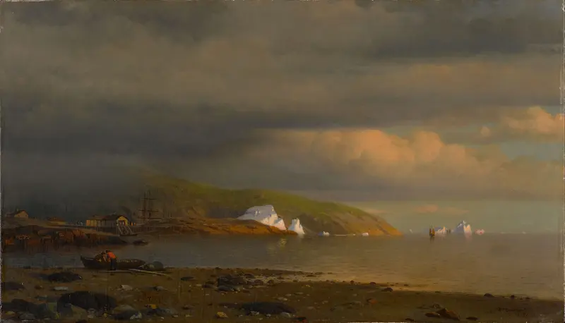 Oil on canvas by William Bradford depicting a coastal scene with clouds and ocean.