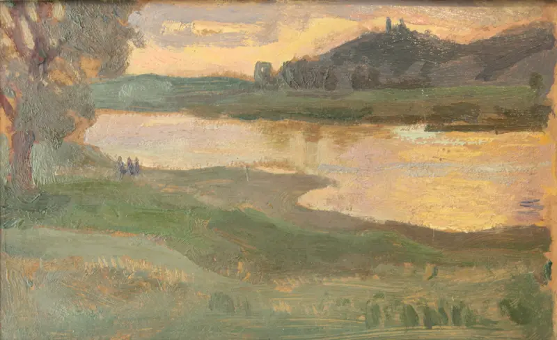 Bielany at Dusk, oil on canvas by Jan Stanisławski, dark trees silhouetted against a twilight sky.