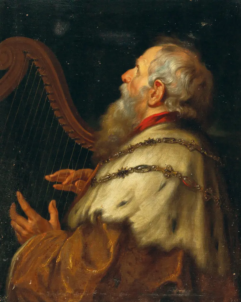 King David is depicted playing the harp in this Baroque painting by Rubens.