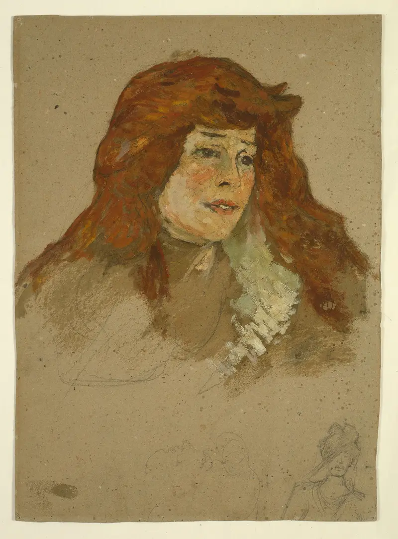 Portrait of Mme Lili Grenier and landscape with church by Henri de Toulouse-Lautrec, paint