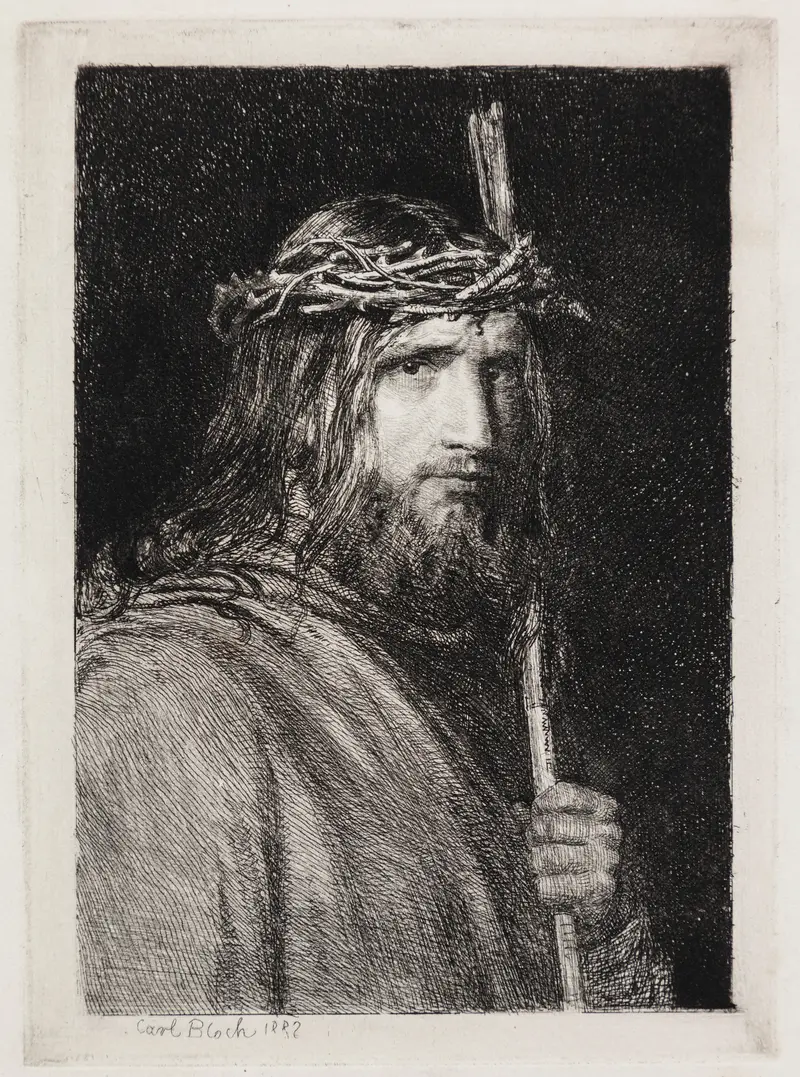A depiction of Christ crowned with thorns, showcasing intense emotion and detail.