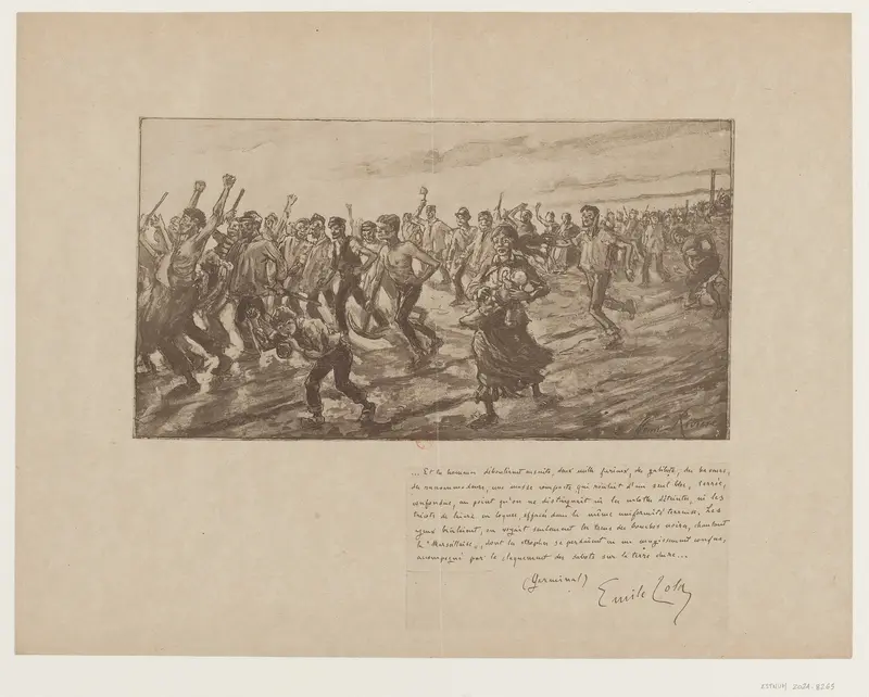 Henri Rivière's 'La Révolte des ouvriers (Germinal)' captures a pivotal moment in labor history.