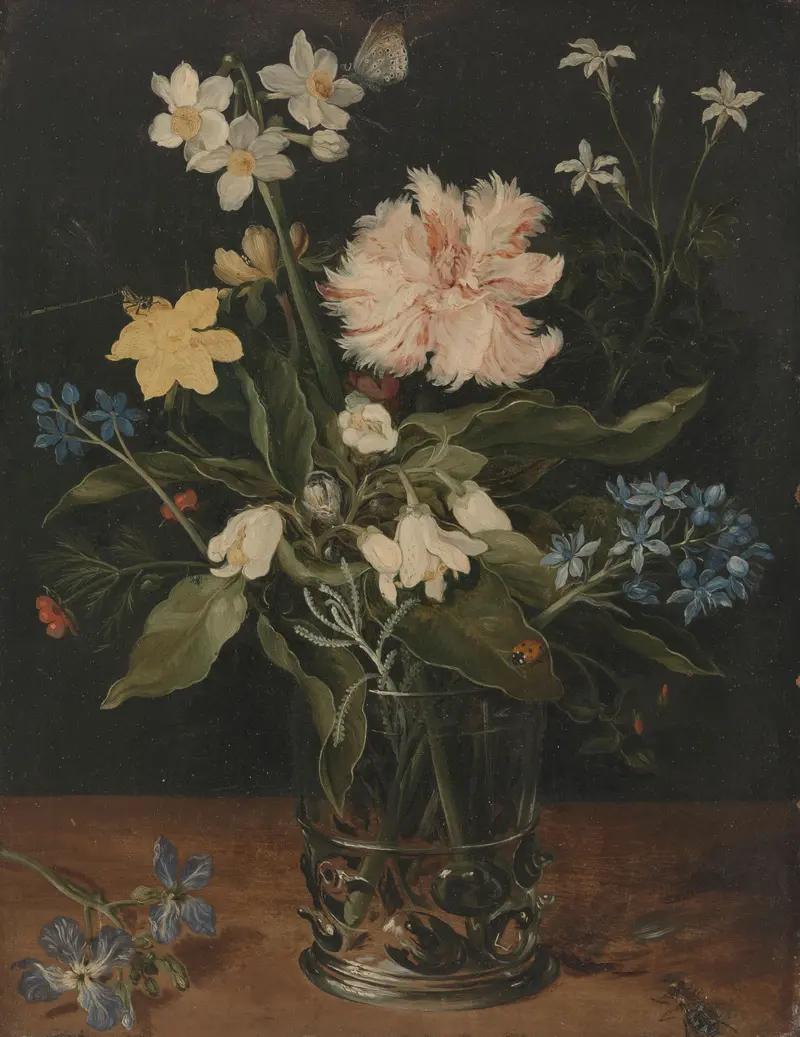 Still life with flowers in a glass, metal medium by Jan Brueghel I