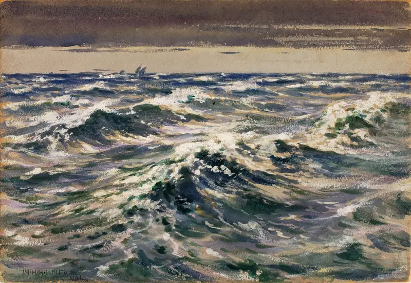 The Open Sea by William Henry Holmes, oil painting depicting waves and horizon.