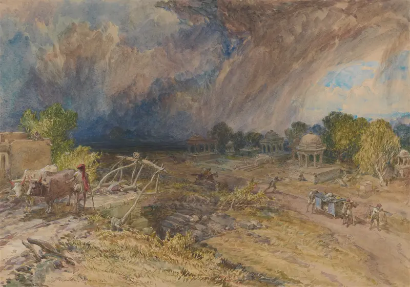 Dust storm near Jeypore, Rajpootana, watercolor by William Simpson