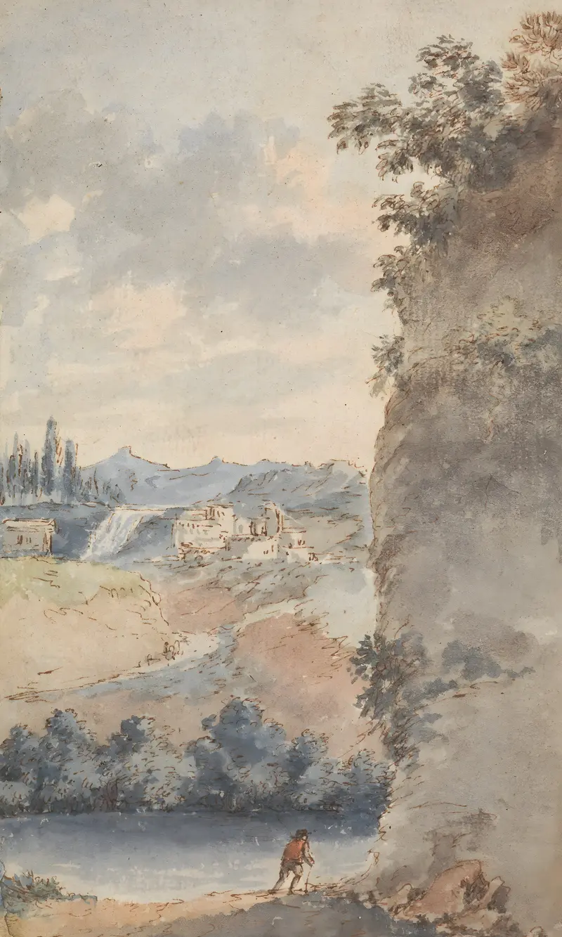 Italian Landscape engraving by Francois Vivares depicting gentle hills and soft light