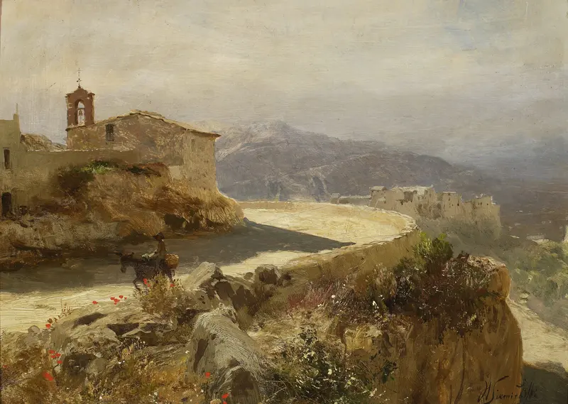 Italian landscape with a donkey grazing, oil painting by Henryk Siemiradzki