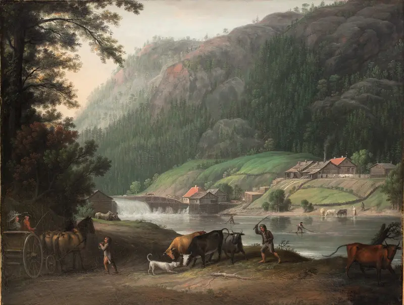 Landscape of Tistedalen ved Frederikshald i Norge by Erik Pauelsen, oil painting