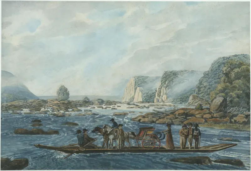 A ferry scene on the Susquehanna, oil on canvas by Pavel Petrovich Svinin