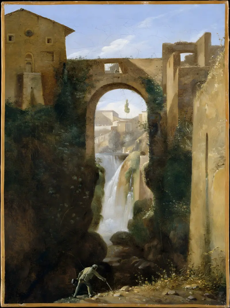 Waterfall and rocks at Ponte San Rocco, Tivoli, by François-Marius Granet, oil painting