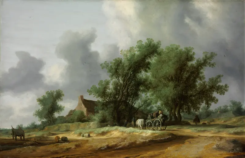 Road in the Dunes with a Passenger Coach by Jacob Salomonsz. van Ruysdael, oil painting