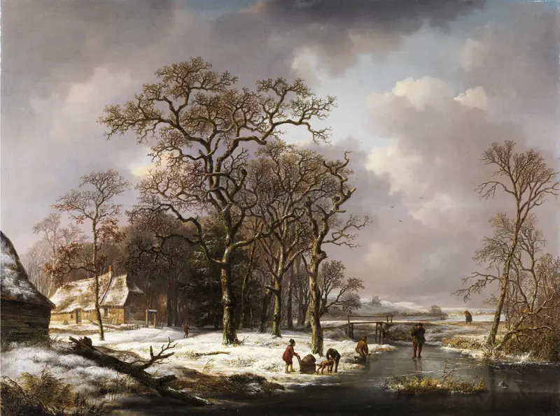 Figures in a winter landscape, oil on canvas by Andreas Schelfhout