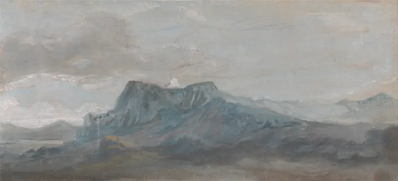 Welsh Mountain Study by Paul Sandby, depicting a landscape with rolling hills and soft light.