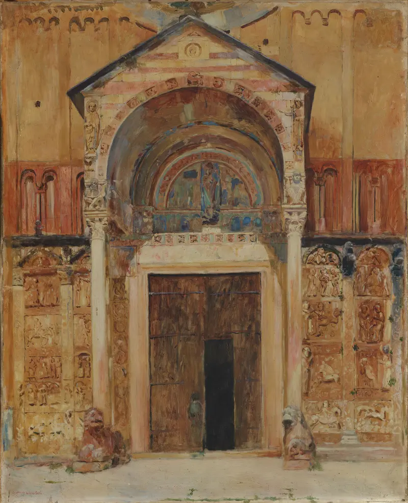 Oil on canvas by Joseph Lindon Smith depicting the entrance of S. Zeno in Verona