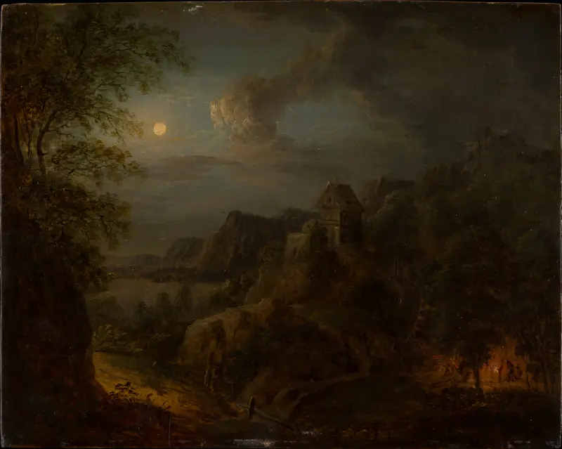 Landscape with Full Moon, oil on canvas by Johann Georg Trautmann