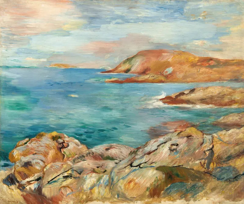 Seascape by Pierre-Auguste Renoir, 1884, depicting gentle waves and a pastel sky, oil painting
