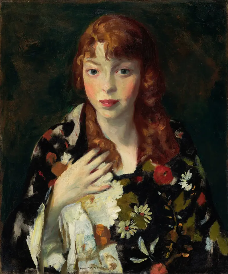 A portrait of Edna Smith wearing a Japanese wrap by Robert Henri.