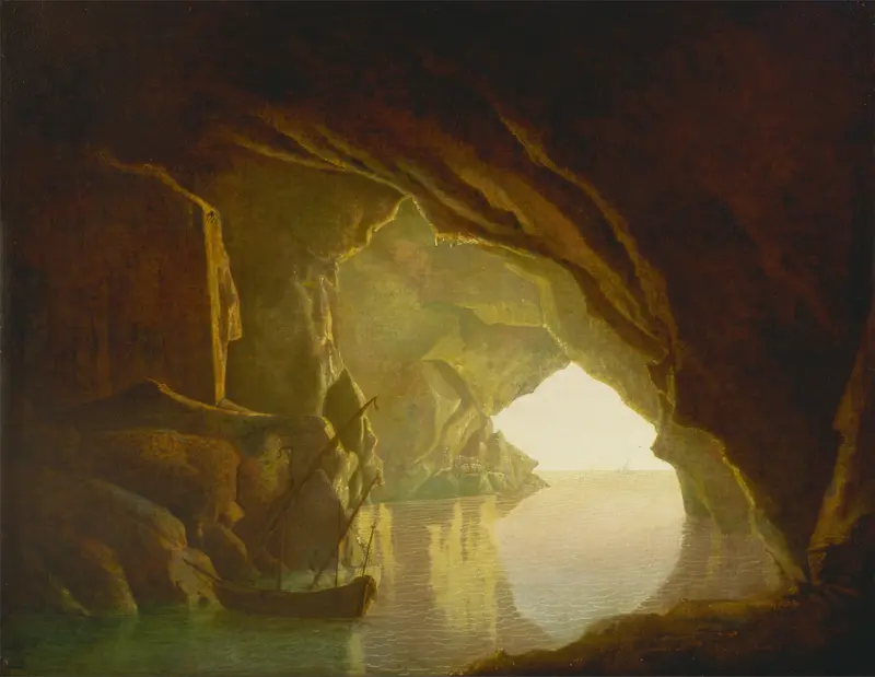 A Grotto in the Gulf of Salerno, Sunset by Joseph Wright of Derby, oil painting