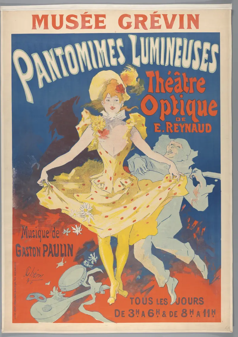 A vibrant Art Nouveau poster by Jules Chéret showcasing lively figures and bright colors.