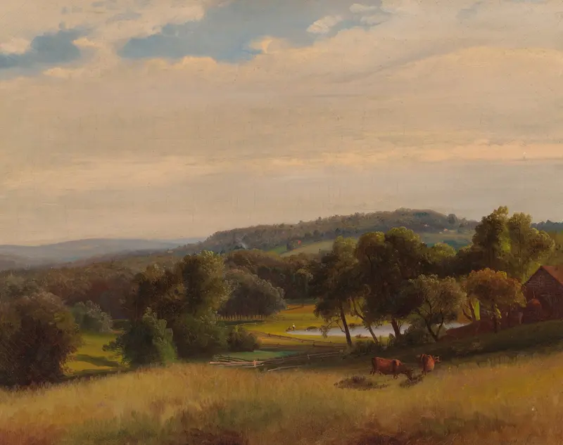 Cows grazing in a pasture, oil painting by Johann Hermann Carmiencke