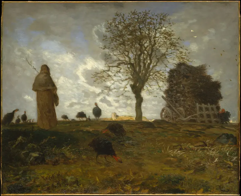 Autumn landscape with turkeys, oil painting by Jean-François Millet