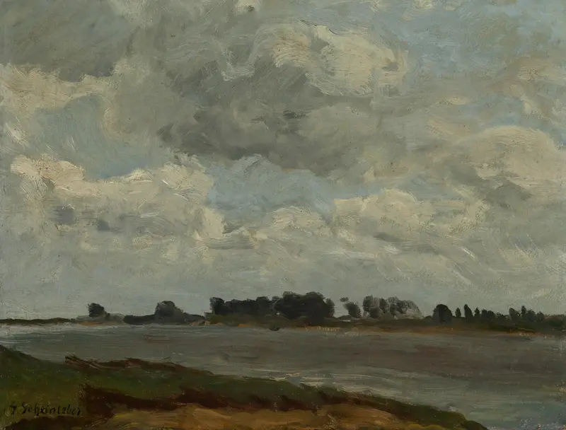 Am Ufer der Waal by Gustav Schönleber, oil painting of a serene river landscape.