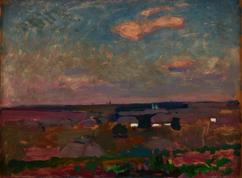 Landscape by Jan Stanisławski, oil on canvas depicting hills and greenery with light and shadow.