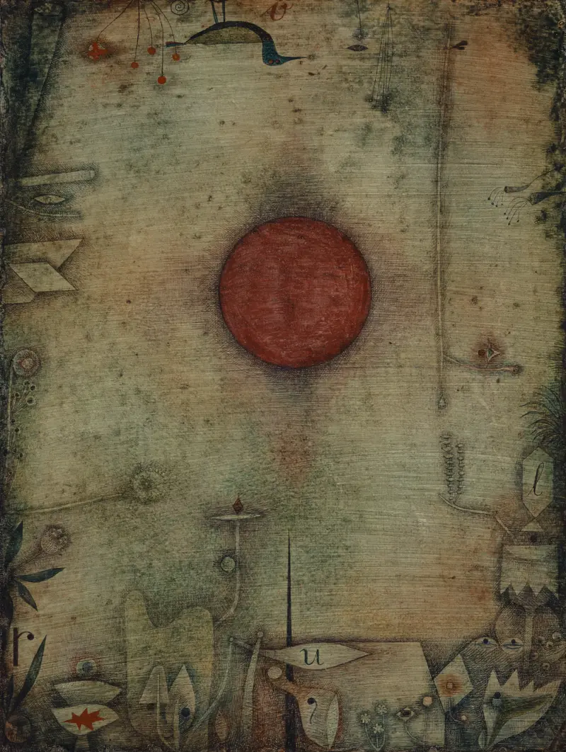 Paul Klee's 'Ad marginem' features abstract forms and vibrant colors.