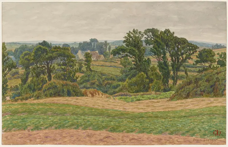 Watercolour by Henri Rivière depicting a coastal landscape after rain.