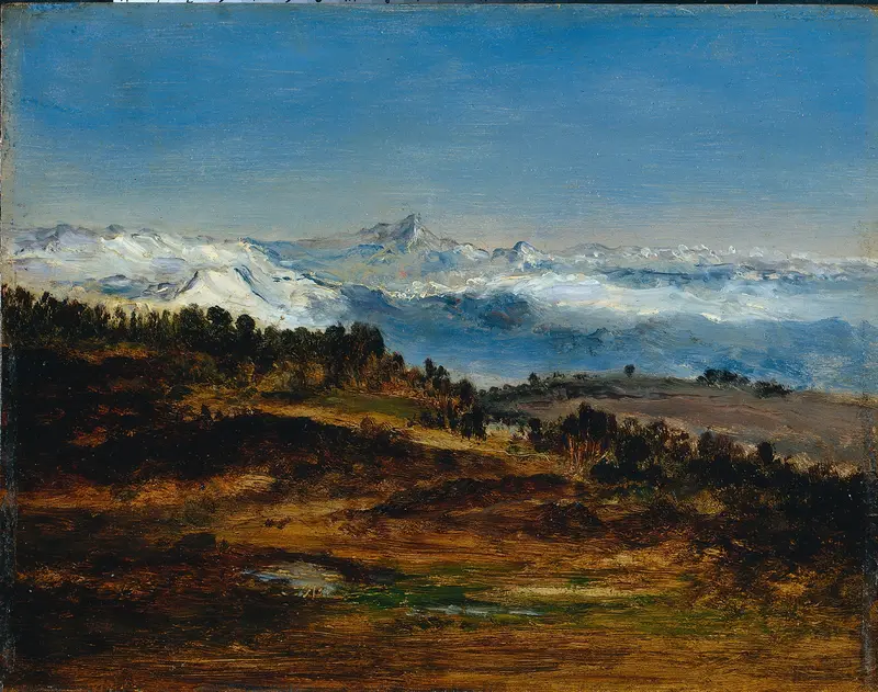 Landscape of The Pyrenees, the Peak of the Midi de Bigorre by Narcisse-Virgile Diaz de La Peña, oil painting