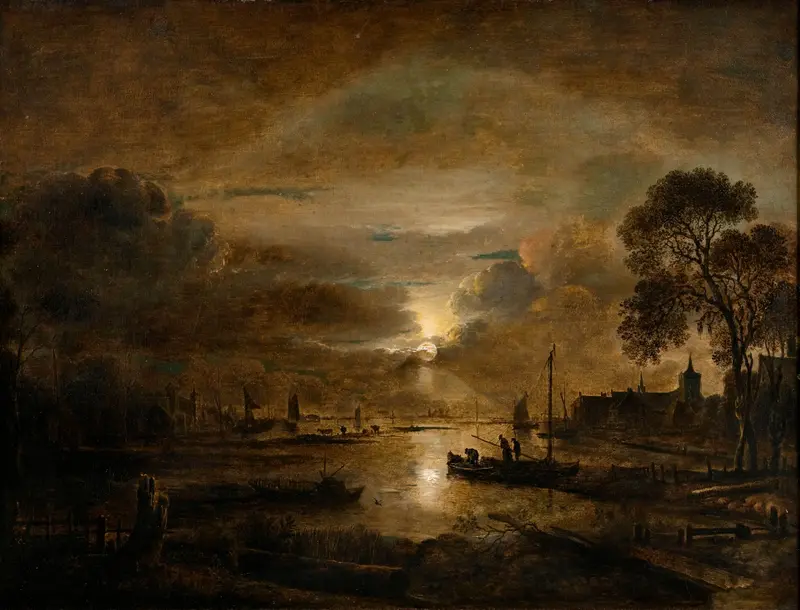Moonlight at a Dutch River, oil on canvas by Aert van der Neer
