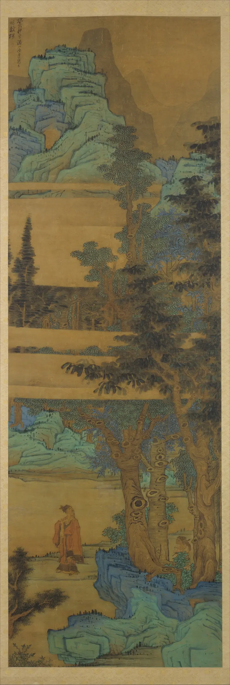 Scholar recluse in blue-green landscape, ink on paper by Chen Hongshou