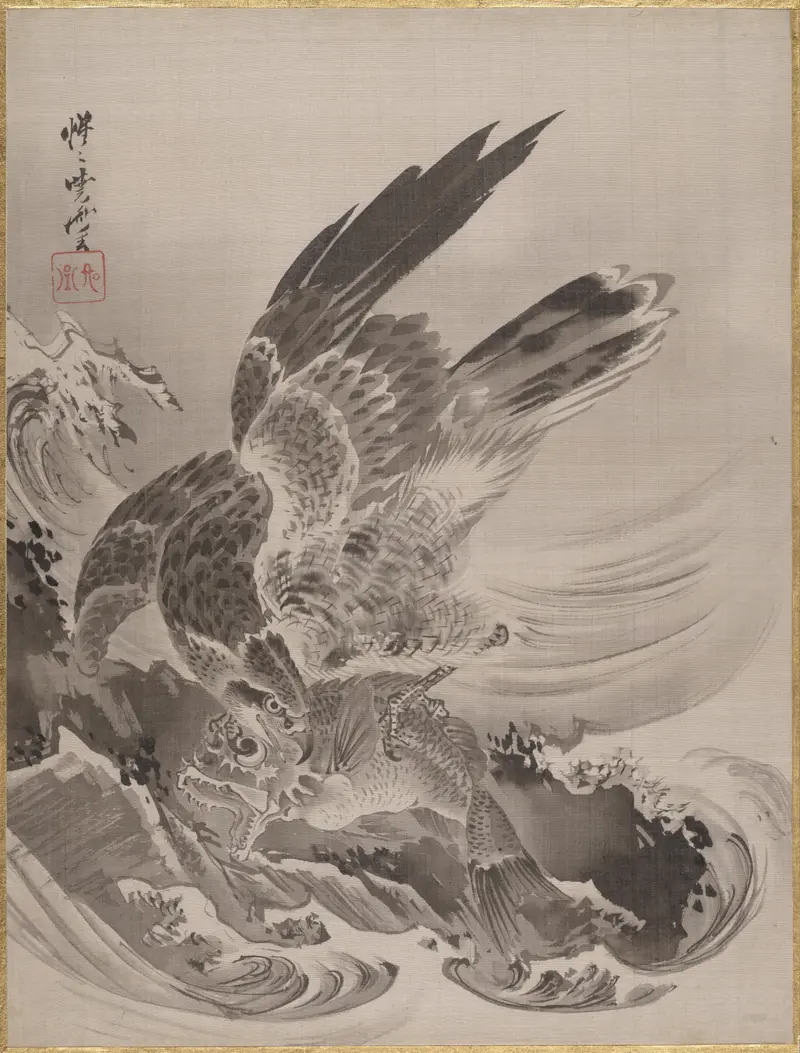 Eagle Attacking Fish by Kawanabe Kyôsai