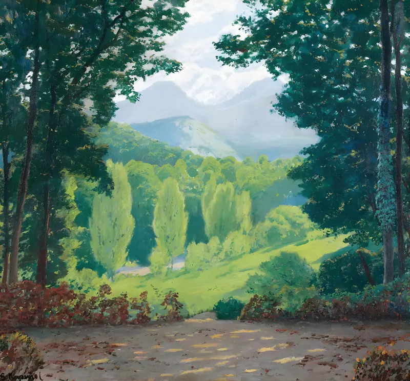 Santiago Rusiñol's 'El Montseny' captures a vibrant landscape scene.