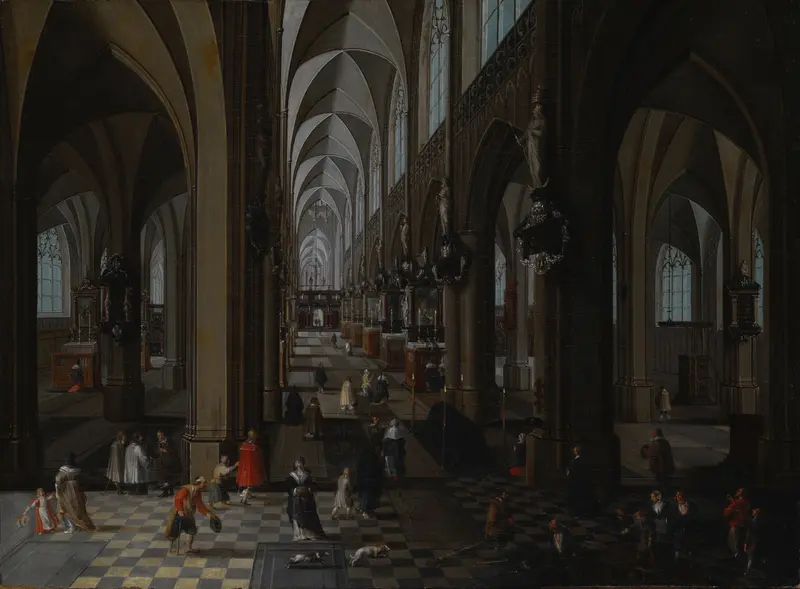 Interior of Antwerp Cathedral by Pieter Neeffs the Elder, oil on panel