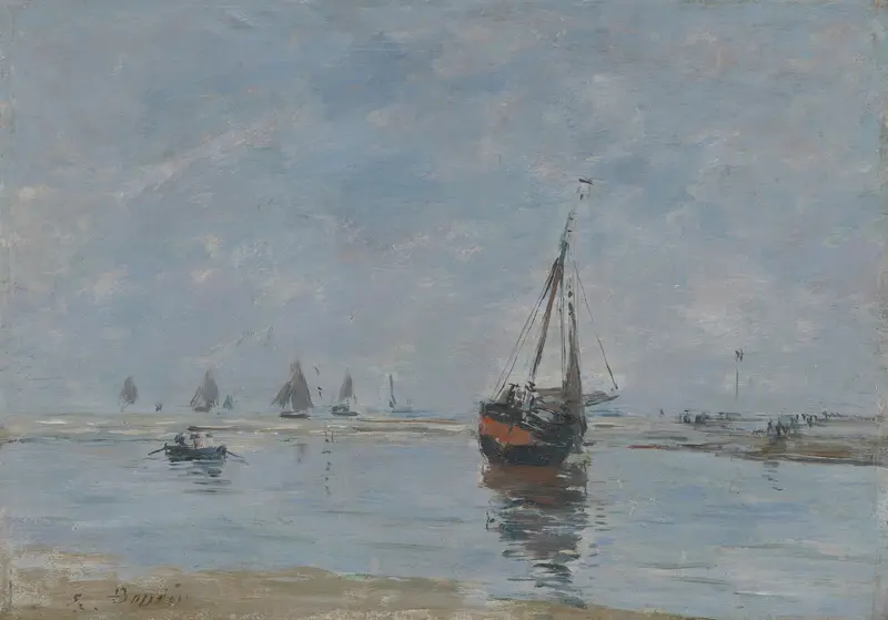 Marine scene of Trouville at Low Tide by Eugène Boudin, oil on canvas