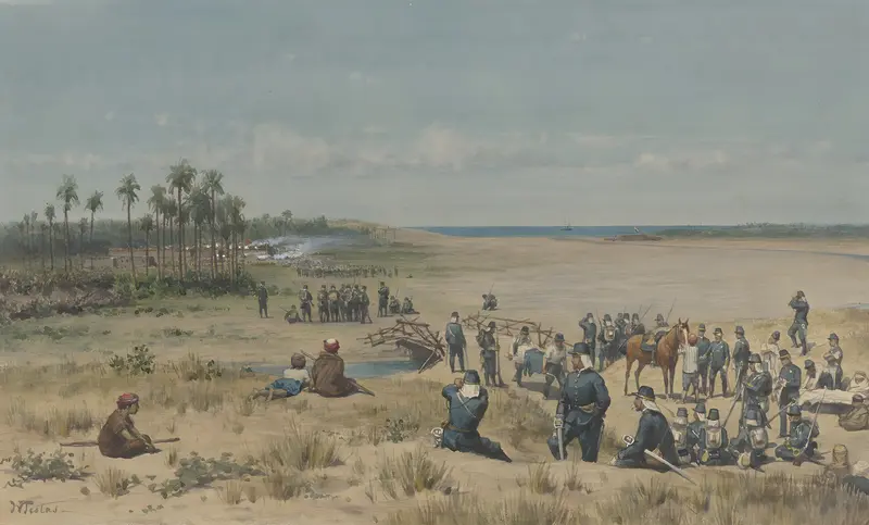 A historical painting depicting the conquest of Toemoelit by Samalangan.
