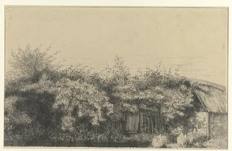 Landscape of a farmhouse covered in ivy by Charles-François Daubigny, paper