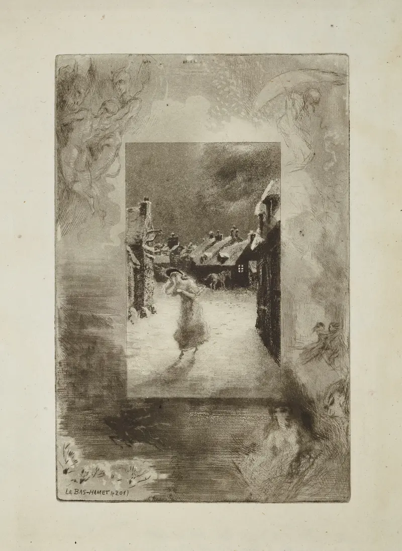 Hermangarde’s Lament by Félix Hilaire Buhot, oil painting depicting a sorrowful figure in reflection.