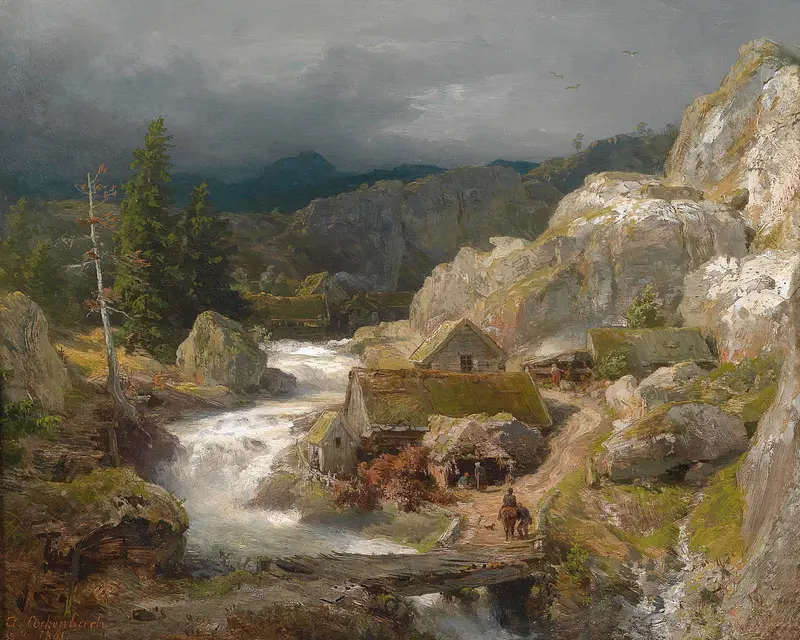 Landscape of a mountain stream by Andreas Achenbach, oil painting