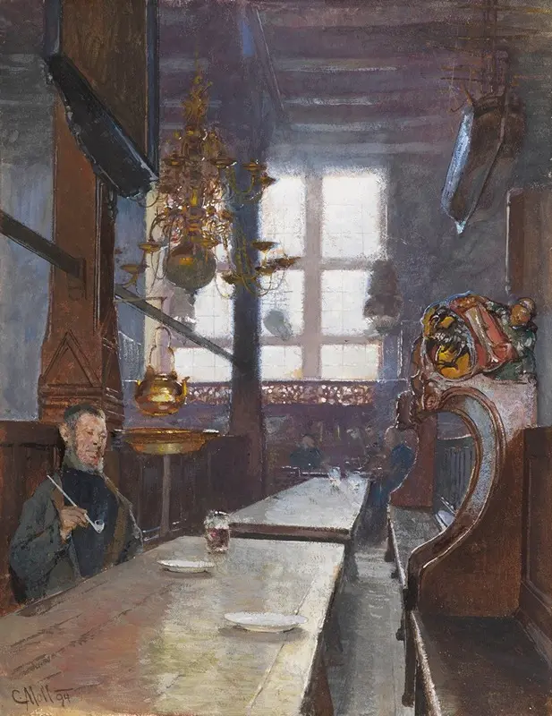 A painting depicting the Schifferhaus in Lübeck by Carl Moll.
