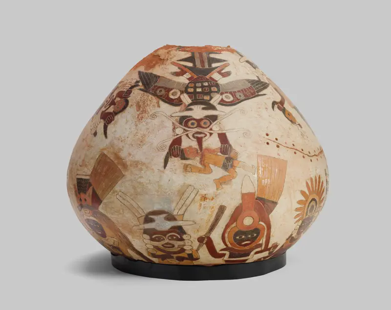 Fragment of a Drum Chamber, earthenware by Nasca featuring geometric patterns and earth tones