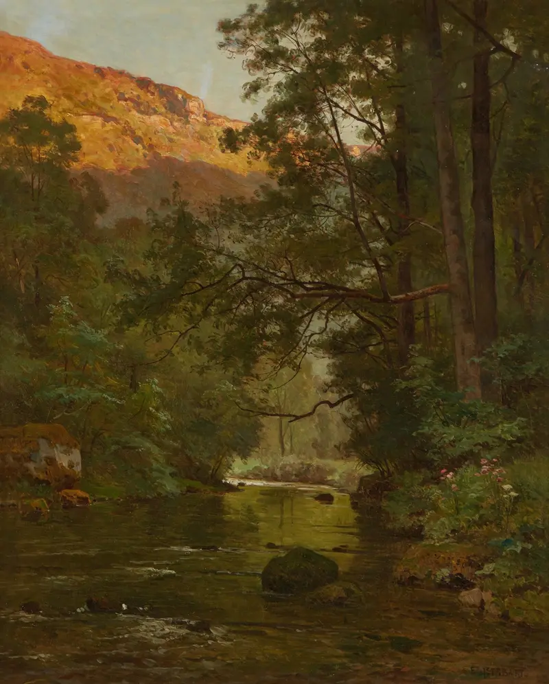 Bord de rivière, effet de lumière, dans le Doubs, oil on canvas by Marie-Victor-Emile Isenbart