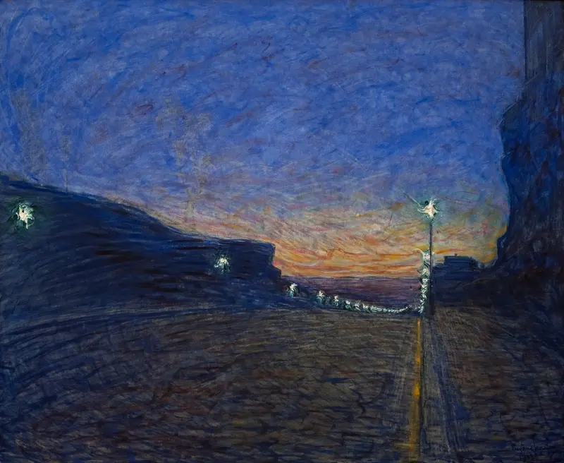 Hornsgatan by Eugène Jansson, oil on canvas, urban landscape with cobblestone streets and shadows.