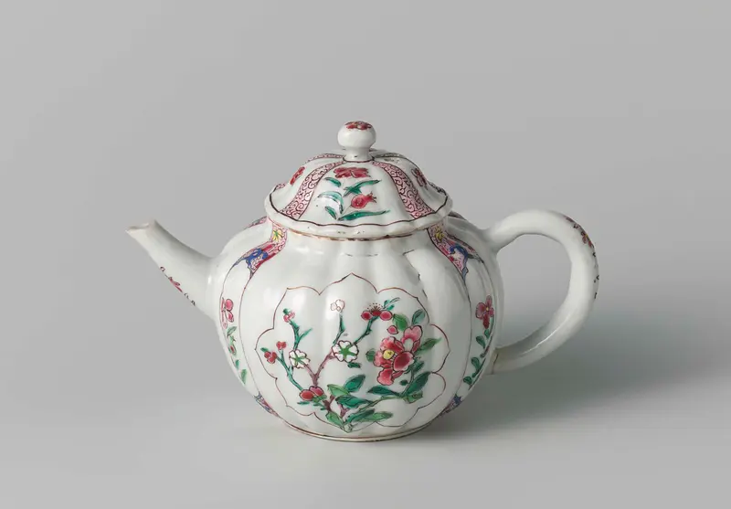 Fluted ceramic tea pot with floral sprays by unknown artist