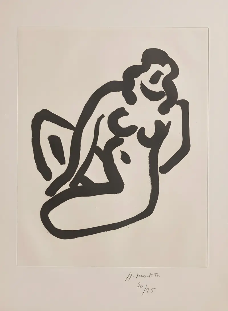 Henri Matisse's 'Nu accroupi I' features a seated nude figure in vibrant colors.