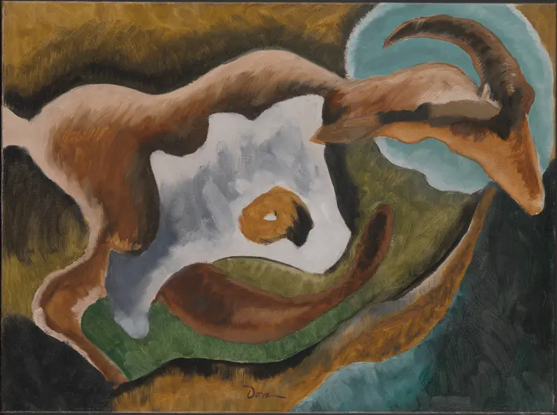 Arthur Dove's 'Goat' features a stylized representation of a goat in a vibrant color palette.